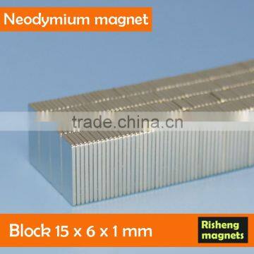 Sintered Neodymium bolck 15x6x1mm ndfeb magnet