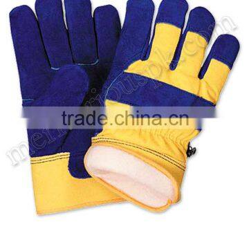 Yellow Blue Working Leather Gloves