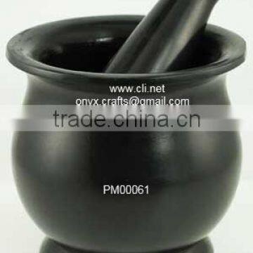 Jet Black Marble Mortar and Pestle`