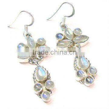 Silver Earring, Rainbow Moonstone Earring, Gemstone Earring, Fashion Earring