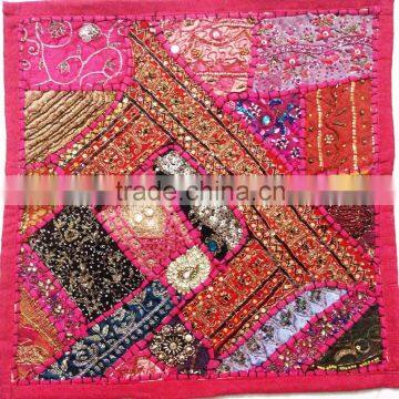 Beautiful Bohemian Patchowrk Vintage sari patchwork accent cushion cover Pillow case with sequins embroidery