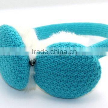 Blue color fashion warmer headphones headset knitted headset with mic