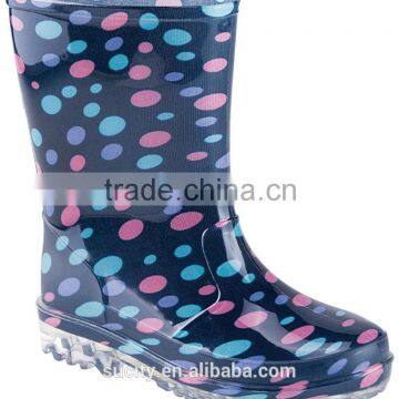 cheap transpar kid jelli rain boot with dots printing