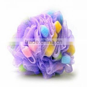 purple mesh pouf bath sponge