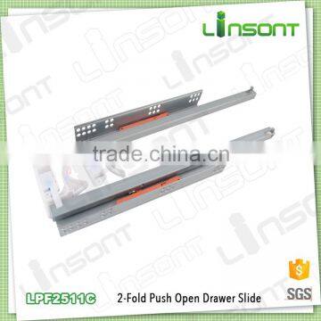 OEM factory 2-fold undermount push open telescopic channel furniture fittings drawer slide