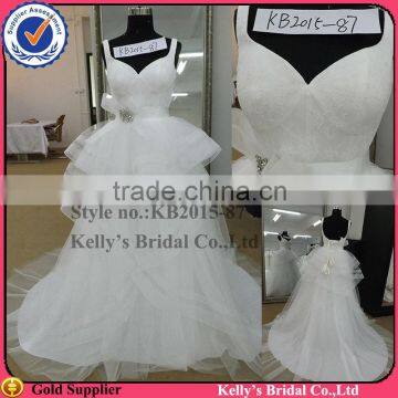 new arrival spaghetti strap layered ruffle organza ball gown wedding dress