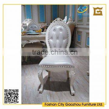 Royal european style dining room chair wood carved armless dining chair with oval tufted leather back