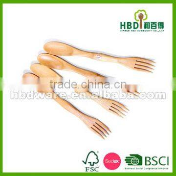 two in one small bamboo spoon and forks , 3 pcs spoon set