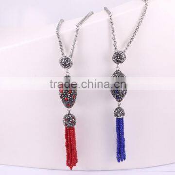 Pave Crystal with Crystal Tassel Pendant Beads Tassel Necklace, Gem Stone Druzy Pendant Chain Necklace