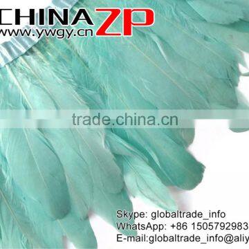 Gold Supplier ZPDECOR Wholesale Beautiful Dyed Satinettes Tiffany Blue Plume Goose Feathers Trim photo-2