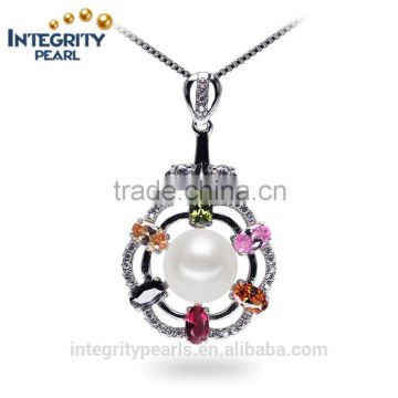 new design fashion colorful rhinestone real freshwater cultured pearl pendant