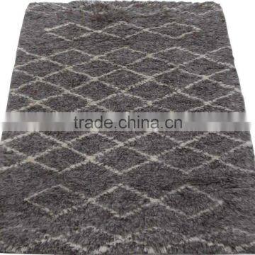 Hand Woven Moroccan Brown/Cream Shaggy Wool Rug