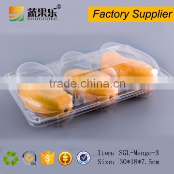 Clear Disposable plastic clamshell fruit packing box for three packs Mango