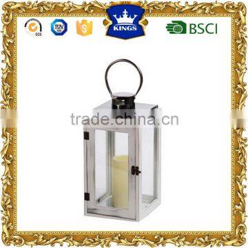 white wood candle lantern with stainless steel top