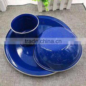 Wholesale 3pcs Blue Speckled Classic Enamelware Dinner Set Mugs/bowl/plate for a Durable Finish