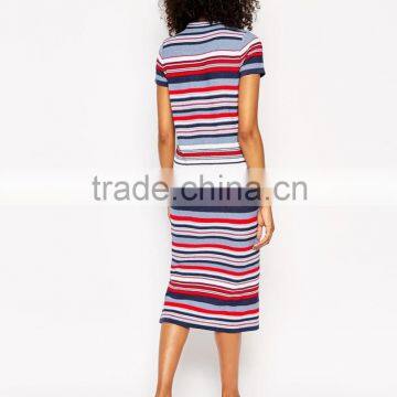 High Fashion Design Hand -made Sweater Dress Short Sleeve Sweater Dress Colorfull Stripe Sweater Dress photo-2