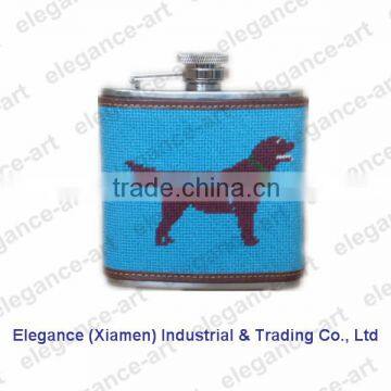 Dog needlepoint flask with 5oz stainless steel flask