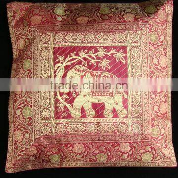 16" Elephant animal BROCADE PILLOW CUSHION Cover India Decoration Home decor Indian Store