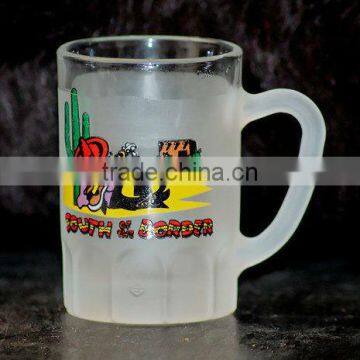 frosty glass cup with handle