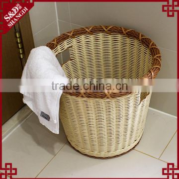 S&D China Large size new round rattan woven colored plastic storage baskets, plastic laundry basket