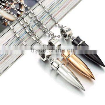 Top Quality Silver Black Gold 42*9mm Men's Bullet Stainless Steel Pendant Necklace photo-2