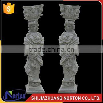 greek lady statue pillar garden white marble pillars factory NTMF-C254S