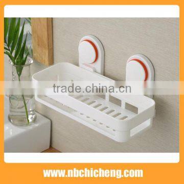 Plastic Wall Mounted Type Powerful Suction Bathroom Shelf Solid Color Single Tier Bathroom Corner Shelves photo-2