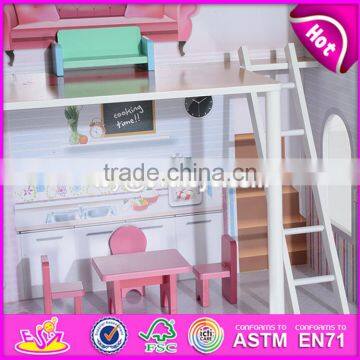 New Design 13 Pieces of Furniture 3 Floor Pretend Play Pink Wooden Cottage Dollhouse for Children W06A230 photo-6