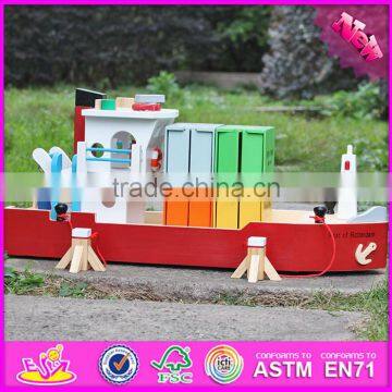 2016 New Design Funny Children Wooden Toy Container Ship W04F006 photo-2