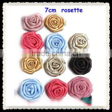 Trendy Handmade Rolled Rosette flower ribbon satin ribbon rose flower