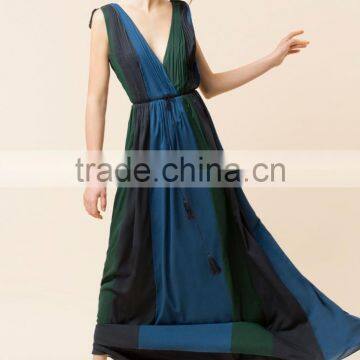 Long Weddings Bridesmaid Ball Gown Dresses Evening Long Pleated Front and Back V-neck Summer Dresses HSD5045