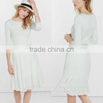 2016 New Style Girls High Waisted Ivory Pleated Midi Skirt photo-3