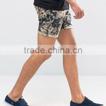 2016 High Quality Latest Custom Side Slant Pockets Men's Flower Printing Slim Fit 100% Cotton Soft Touch Zip Fly Casual Shorts photo-4