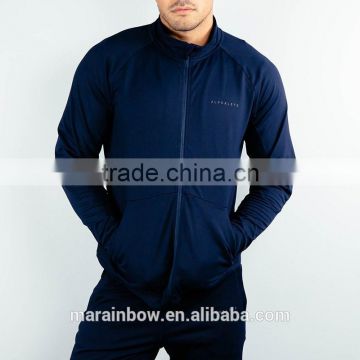 Navy Blue Premium Track Jacket Lightweight Nylon Spandex Raglan Long Sleeve Jacket Gym Fitted Full Zipper Jackets Men