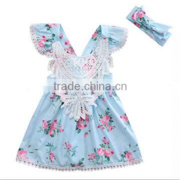 Kids Clothing Floral Patterns Vintage Dress Ruffle Lace Sleeve Baby Summer Cotton Girsl Party Boutique Dresses