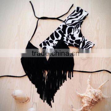 Women Sexy Two Pieces Swimwear Swimsuit Beach Wear Halter Fringe Floral Print Bikini Set NP000004 photo-3