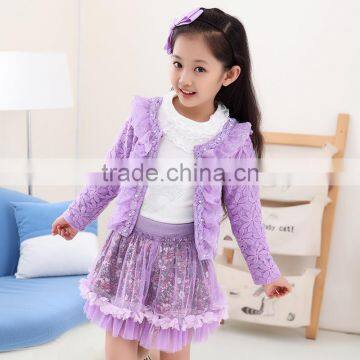 2016 new long sleeved lace three piece set Sweet Princess Dress