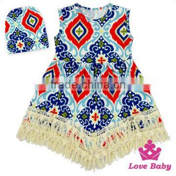 48BQA142 Lovebaby Fancy Sleeveless Tassel Irregular Baby Girls Model Dress With Hat