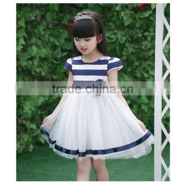 2017 new style girl boutique stripe flower wholesale dress cap sleeve dress