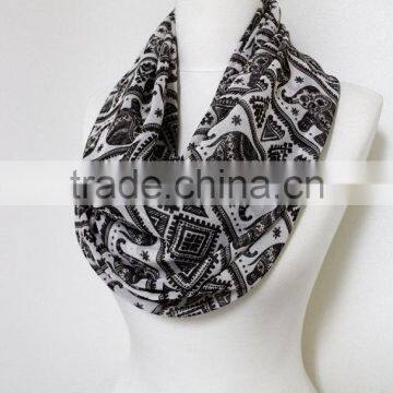 Elephant Pattern Chiffon Infinity Scarf, Circle Scarf, Long Scarf, Spring - Fall - Winter - Summer Fashion photo-4