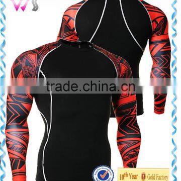 Mens fit slim tee shirt compression t-shirt boys design printing sexy cycling wear man long gym t-shirt