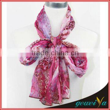 Chiffon Red Leopard Printing Crumple Scarf