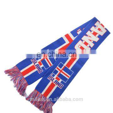 SC-0017 Acrylic soccer scarf custom print knitted jacquard Iceland football fan scarf