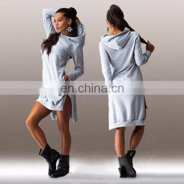 New Style Women Irregular Hooded Long Sleeve Casual Sweater Dress Loose Blouse Sweatshirts photo-2