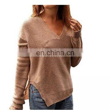 Fashion V-neck side open warmer sweater long sleeves sweater for women KMY1084