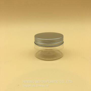 100g empty transparent plastic PET round mask jar with silver aluminum cap