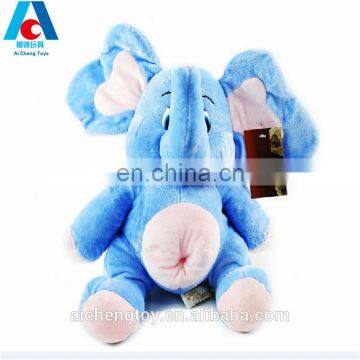 hot selling blue big ears plush stuffed toy elephant with cute belly button