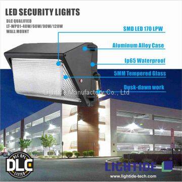 DLC qualified LED Security Lights dusk to dawn  60W, 100-277vac， 5-yrs warranty