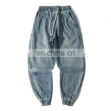 DiZNEW Custom Your Own Logo slim fit elastic waist mens denim joggers pants