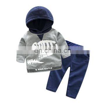 Autumn Baby Boy Set Contrast Color Hoodie Tops And Solid Color Trousers Dinosaur Printed Kids Boy Clothes Sets photo-2